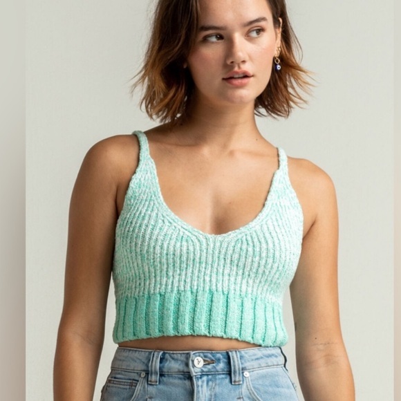 Free People Green Ribbed Backless Crop Tank Top - Picture 1 of 3